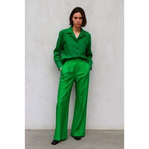 MM6 Maison Martin Margiela Green Satin Wide Leg Pants Trousers  Women's Size 30